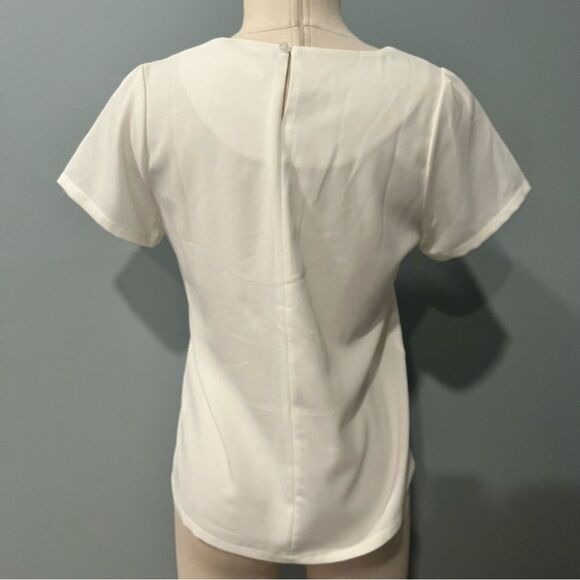 Kling White Stylized Printed Collared Short Sleeve Blouse Size Small - Picture 3 of 5